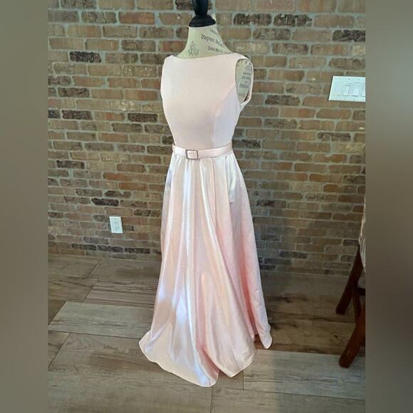 Vintage 50s Scott McClintock belted blush pink maxi dress gown elegant size 6 - Picture 5 of 13